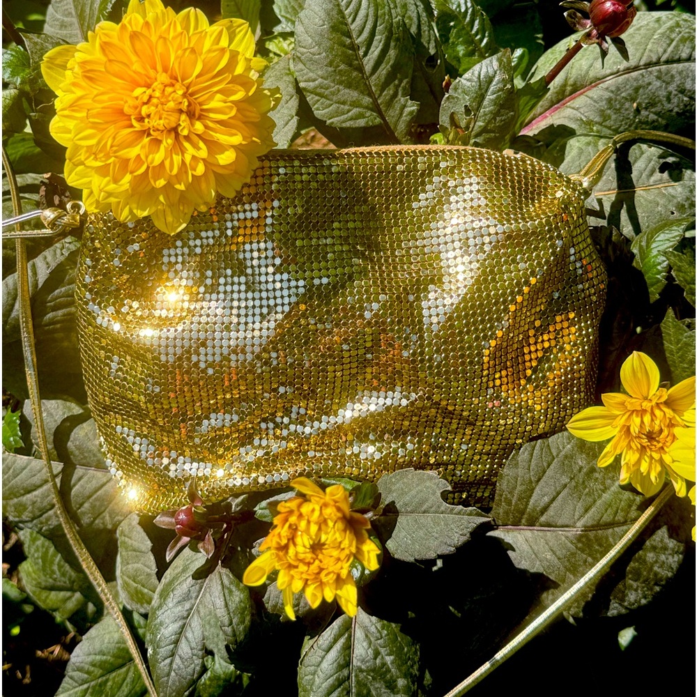 Whiting and Davis gold mesh crossbody